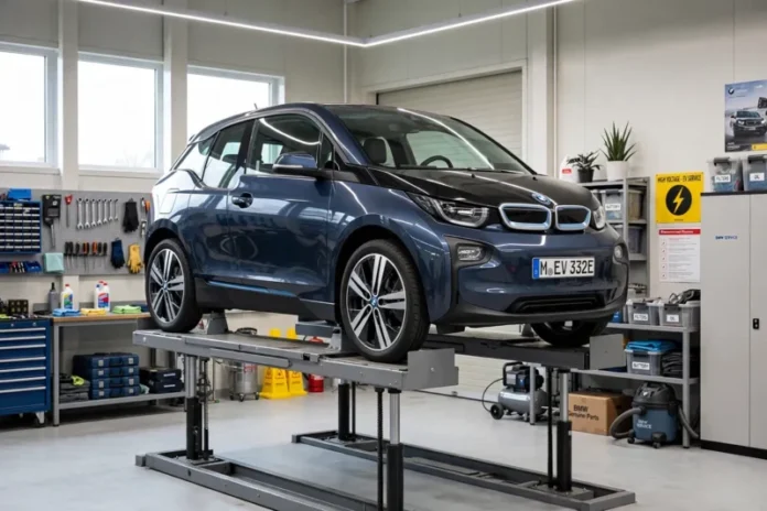 elektricni BMW i3 na dizalici u radionici zbog kvarova baterije